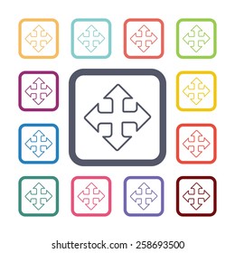 move flat icons set. Open colorful buttons 