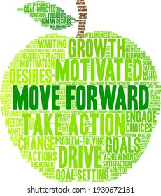 Mover hacia delante la nube de palabras en un fondo blanco. 