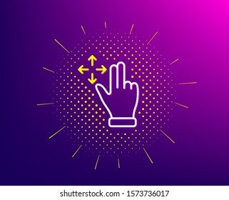 Move gesture line icon. Halftone pattern. Slide arrow sign. Swipe action symbol. Gradient background. Move gesture line icon. Yellow halftone pattern. Vector