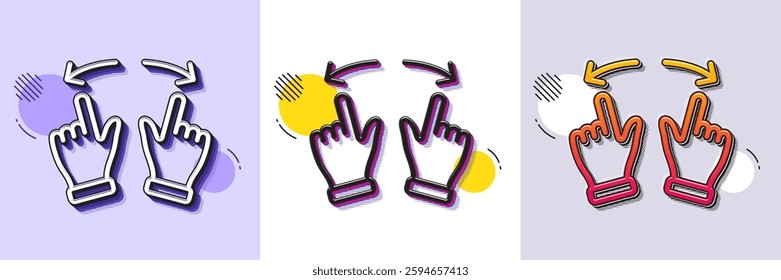 Move gesture line icon. Halftone dotted pattern. Gradient icon with grain shadow. Slide arrow sign. Swipe action symbol. Line move gesture icon. Various designs. Vector