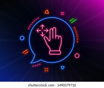Move gesture line icon. Neon laser lights. Slide arrow sign. Swipe action symbol. Glow laser speech bubble. Neon lights chat bubble. Banner badge with move gesture icon. Vector