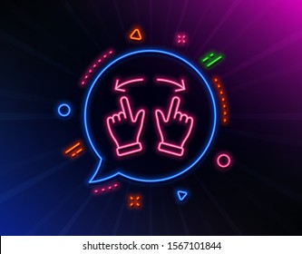 Move gesture line icon. Neon laser lights. Slide arrow sign. Swipe action symbol. Glow laser speech bubble. Neon lights chat bubble. Banner badge with move gesture icon. Vector