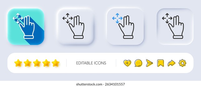Move gesture line icon. Neumorphic, Flat shadow, 3d buttons. Slide arrow sign. Swipe action symbol. Line move gesture icon. Social media icons. Vector
