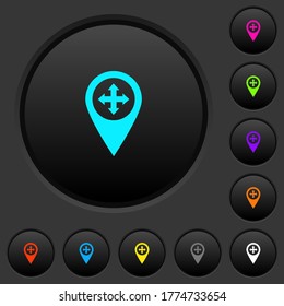 Move GPS map location dark push buttons with vivid color icons on dark grey background