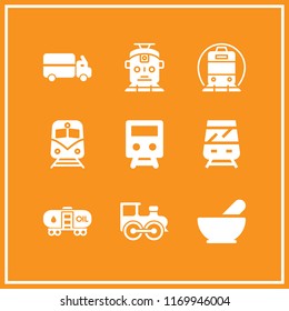 move icon. 9 move vector set. train, kitchen pack, van and train front view icons for web and design about move theme