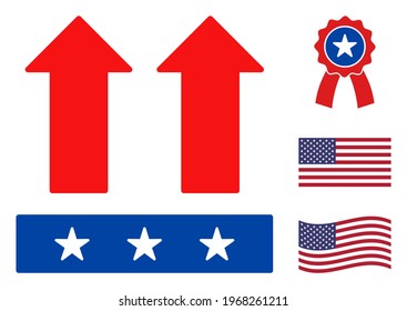 Move up icon in blue and red colors with stars. Move up illustration style uses American official colors of Democratic and Republican political parties, and star shapes. Simple move up vector sign,