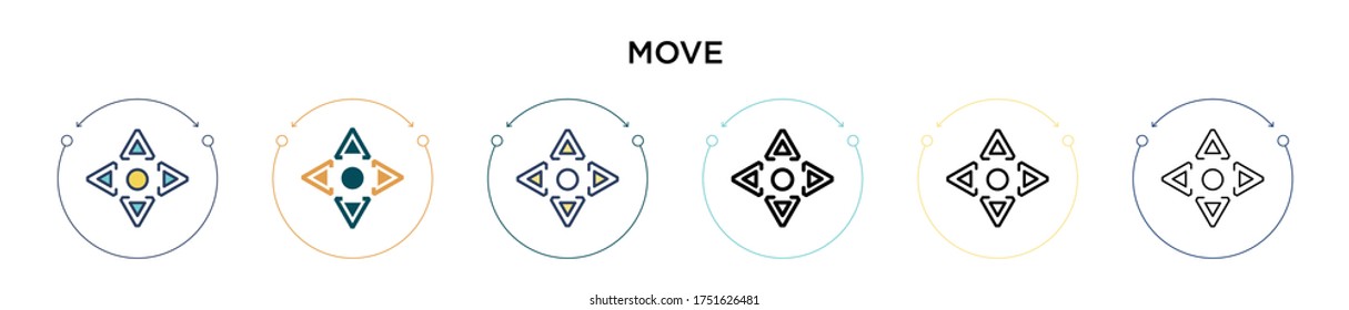 Move icon in filled, thin line, outline and stroke style. Vector illustration of two colored and black move vector icons designs can be used for mobile, ui, web