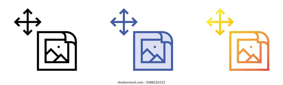 mover icono. Diseño de estilo de relleno lineal, azul y degradado aislado sobre fondo blanco