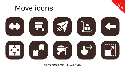 move icon set. 10 filled move icons.  Simple modern icons about  - Resize, Wheelbarrow, Paper plane, Back, Move, Swipe right