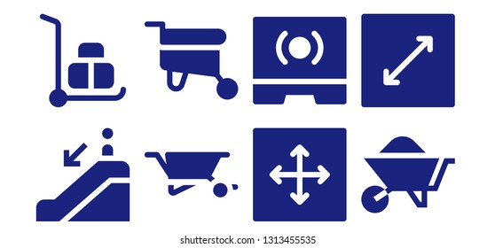 move icon set. 8 filled move icons.  Simple modern icons about  - Escalator down, Wheelbarrow, Move, Touch screen, Resize