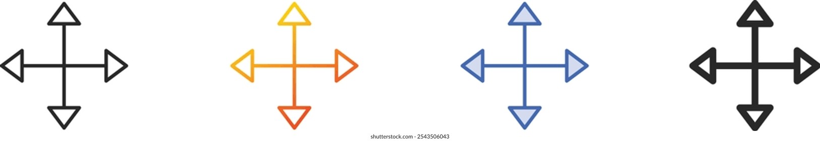 move icon.Thin Linear, Gradiente, Traço azul e negrito Design Isolado no Plano de Fundo Branco