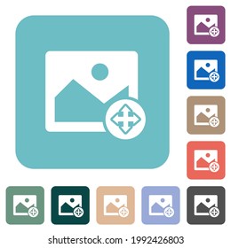 Move image white flat icons on color rounded square backgrounds