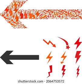 Move left vector collage icon of electricity symbols in various sizes and color shades. Electric symbols are grouped into move left vector illustration. Abstract vector illustration for power supply.