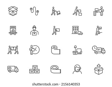 Move line icon box delivery. Logistic moving house package service vector line icon