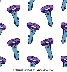 Move motion controller seamless vector pattern. Game console symbol. Bright gamepad for vr or ar games, 3D. Modern gadget, gaming equipment. Flat cartoon background for posters, print, packaging, web