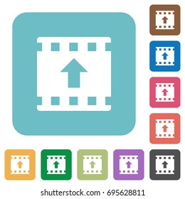 Move up movie white flat icons on color rounded square backgrounds