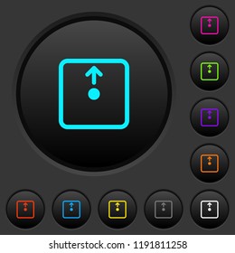 Move object up dark push buttons with vivid color icons on dark grey background