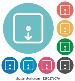 Move object down flat white icons on round color backgrounds