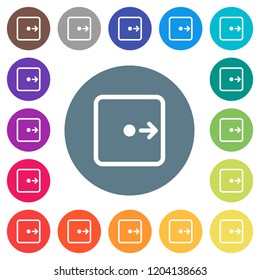 Move object right flat white icons on round color backgrounds. 17 background color variations are included.