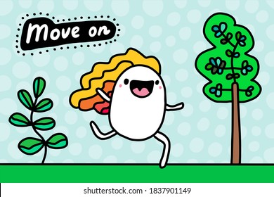 Move on hand drawn vector illustration in cartoon doodle style woman running active textured background