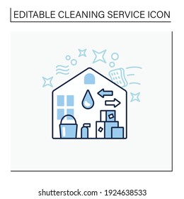 Move out cleaning line icon. Change residence. Moving to another house. Sweeping, wiping. Cleaning services concept. Isolated vector illustration.Editable stroke