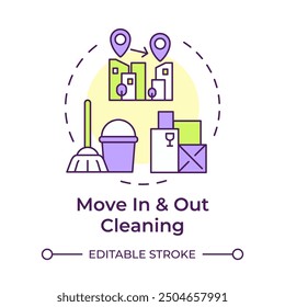 Move in and out cleaning multi color concept icon. Residential cleanup commercial. Stuff package. Round shape line illustration. Abstract idea. Graphic design. Easy to use in infographic, presentation