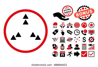Move Out pictograph with bonus clip art. Vector illustration style is flat iconic bicolor symbols, intensive red and black colors, white background.