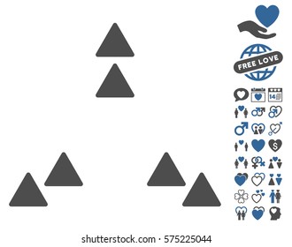 Move Out pictograph with bonus lovely pictograms. Vector illustration style is flat rounded iconic cobalt and gray symbols on white background.