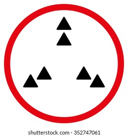 Move Out vector icon. Style is bicolor flat circled symbol, intensive red and black colors, rounded angles, white background.