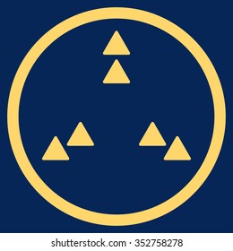 Move Out vector icon. Style is flat circled symbol, yellow color, rounded angles, blue background.
