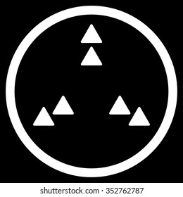 Move Out vector icon. Style is flat circled symbol, white color, rounded angles, black background.