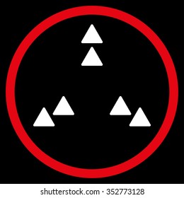 Move Out vector icon. Style is bicolor flat circled symbol, red and white colors, rounded angles, black background.