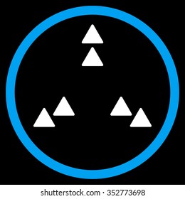 Move Out vector icon. Style is bicolor flat circled symbol, blue and white colors, rounded angles, black background.