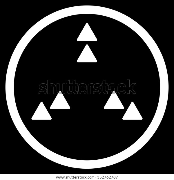 Move Out vector icon. Style is\
flat circled symbol, white color, rounded angles, black\
background.
