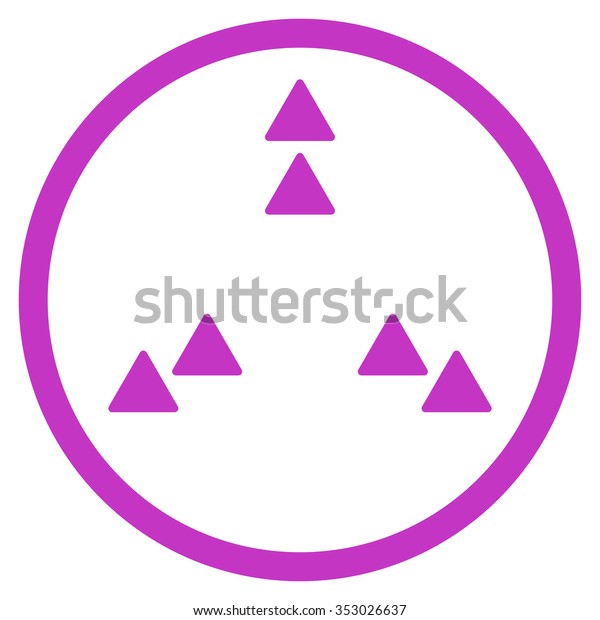 Move Out vector icon.\
Style is flat circled symbol, violet color, rounded angles, white\
background.