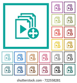 Move playlist item flat color icons with quadrant frames on white background