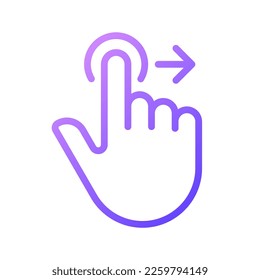 Move to right gradient linear vector icon. Smartphone interaction. Touchscreen and touchpad control. Swipe and slide. Thin line color symbol. Modern style pictogram. Vector isolated outline drawing