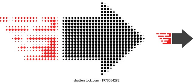 Move right halftone dot icon illustration. Halftone pattern contains round pixels. Vector illustration of move right icon on a white background. Flat abstraction for move right pictogram.