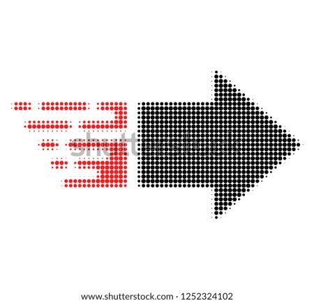 Move right halftone dotted icon with fast speed effect. Vector illustration of move right designed for modern abstraction with symbols of speed, rush, progress, energy.