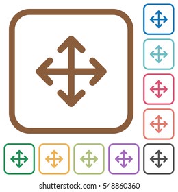 Move simple icons in color rounded square frames on white background