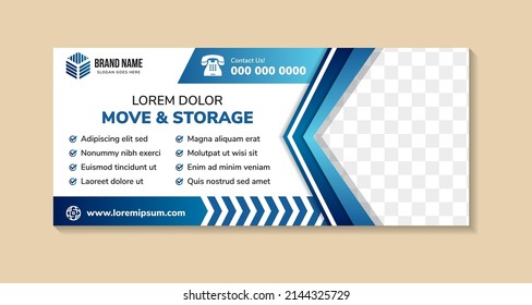  move and storage business banner template, horizontal advertising business banners layout template flat design. Clean abstract cover header background for website design