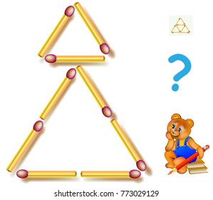 Move three matchsticks to make five triangles. Logic puzzle game. Vector image.