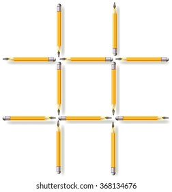 Move three pencils to make three squares. Logic puzzle. Vector image. 