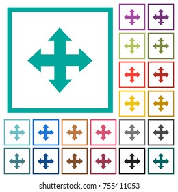 Move tool flat color icons with quadrant frames on white background