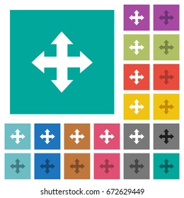 Move tool multi colored flat icons on plain square backgrounds. Included white and darker icon variations for hover or active effects.