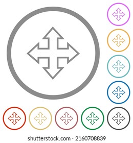Move tool outline flat color icons in round outlines on white background