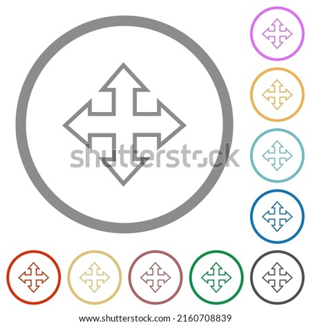 Move tool outline flat color icons in round outlines on white background