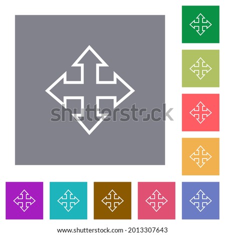 Move tool outline flat icons on simple color square backgrounds