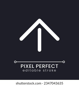 Move upward pixel perfect white linear ui icon for dark theme. Social network navigation. Vector line pictogram. Isolated user interface symbol for night mode. Editable stroke. Poppins font used