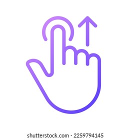 Move upwards gradient linear vector icon. Swipe up. Touchscreen control gesture. Device navigation. Slide and scroll. Thin line color symbol. Modern style pictogram. Vector isolated outline drawing